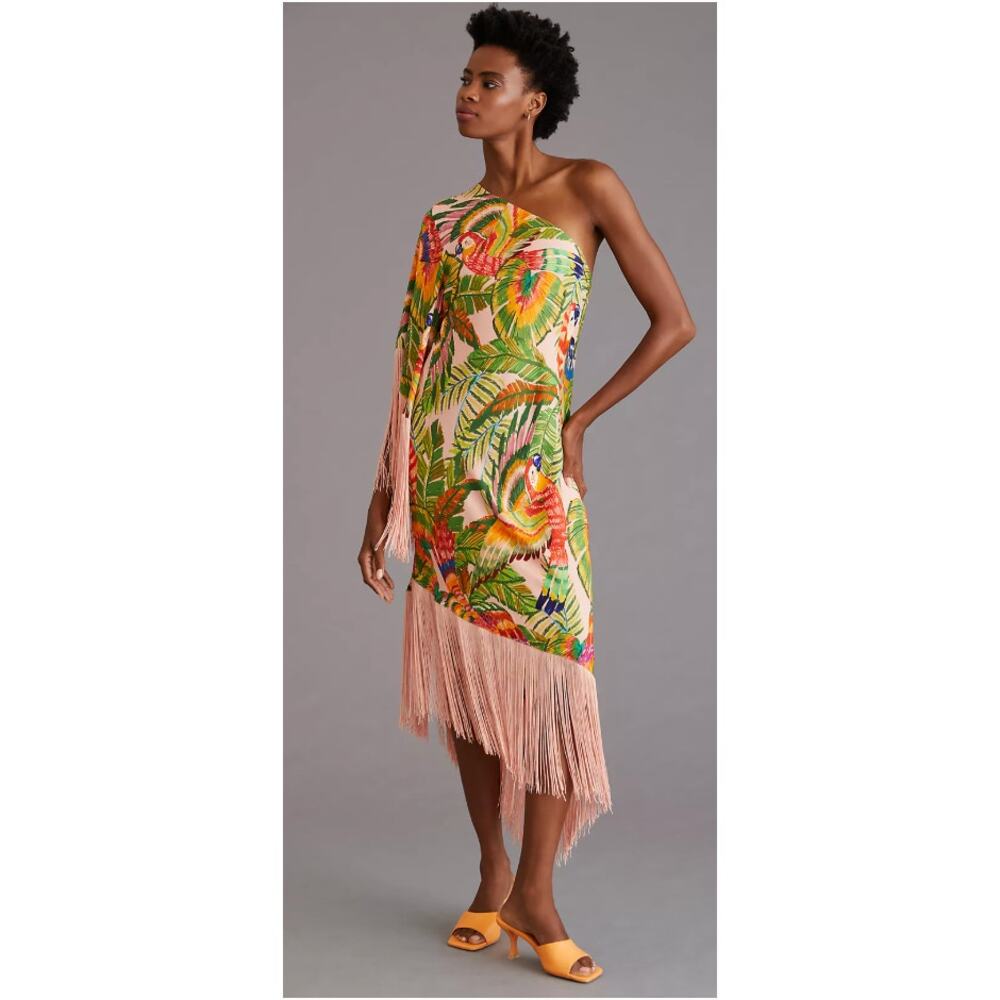 Farm Rio NEW Maccaw Leaves One Shoulder Midi Dress, Med - Picture 3 of 14